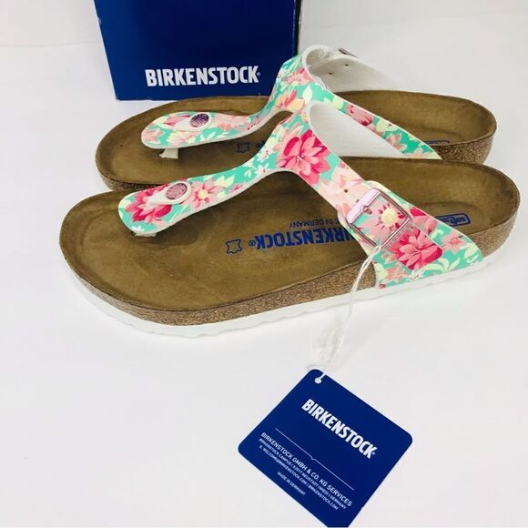 New! Birkenstock Gizeh Soft Footbed Supernatural Flower Emerald Sandals - Picture 4 of 13
